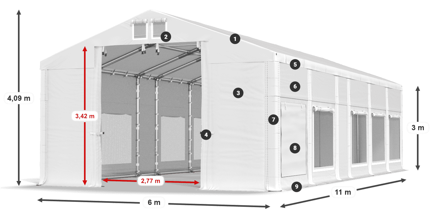 Streha: FR 620 PVC Stene: SD 500 PVC 3 m legenda