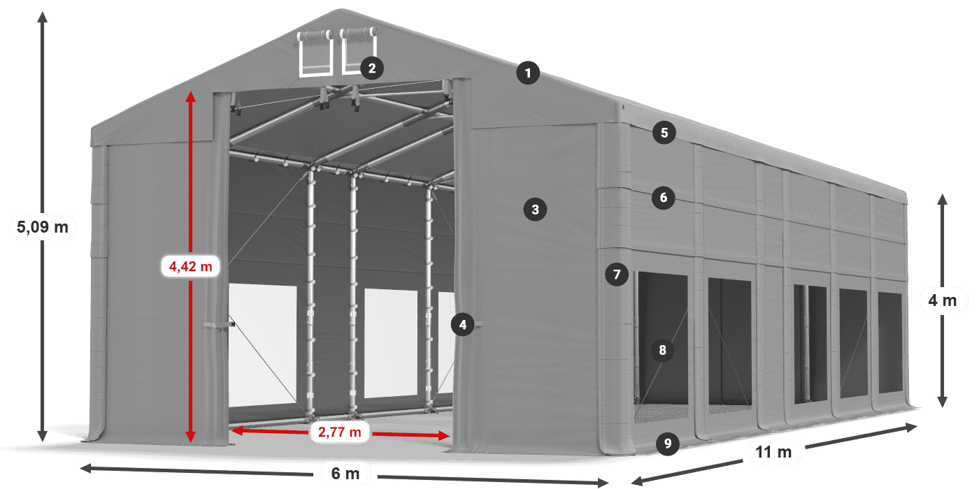 Streha: FR 620 PVC Stene: MS 580 PVC 4 m legenda