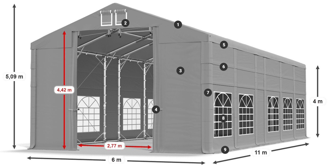 Streha: FR 620 PVC Stene: SD 500 PVC 4 m legenda