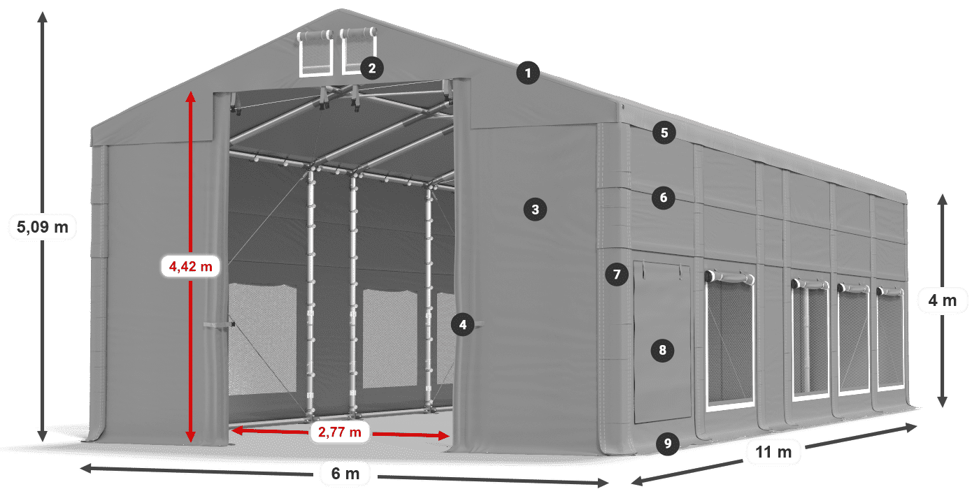 Streha: FR 620 PVC Stene: SD 500 PVC 4 m legenda