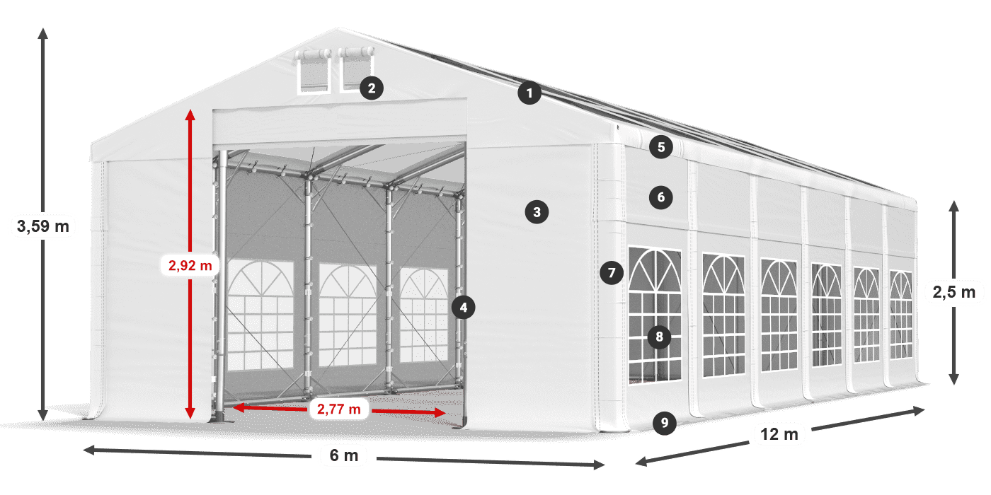 Streha: MS T 580 PVC Stene: FR 620 PVC 2,5 m legenda
