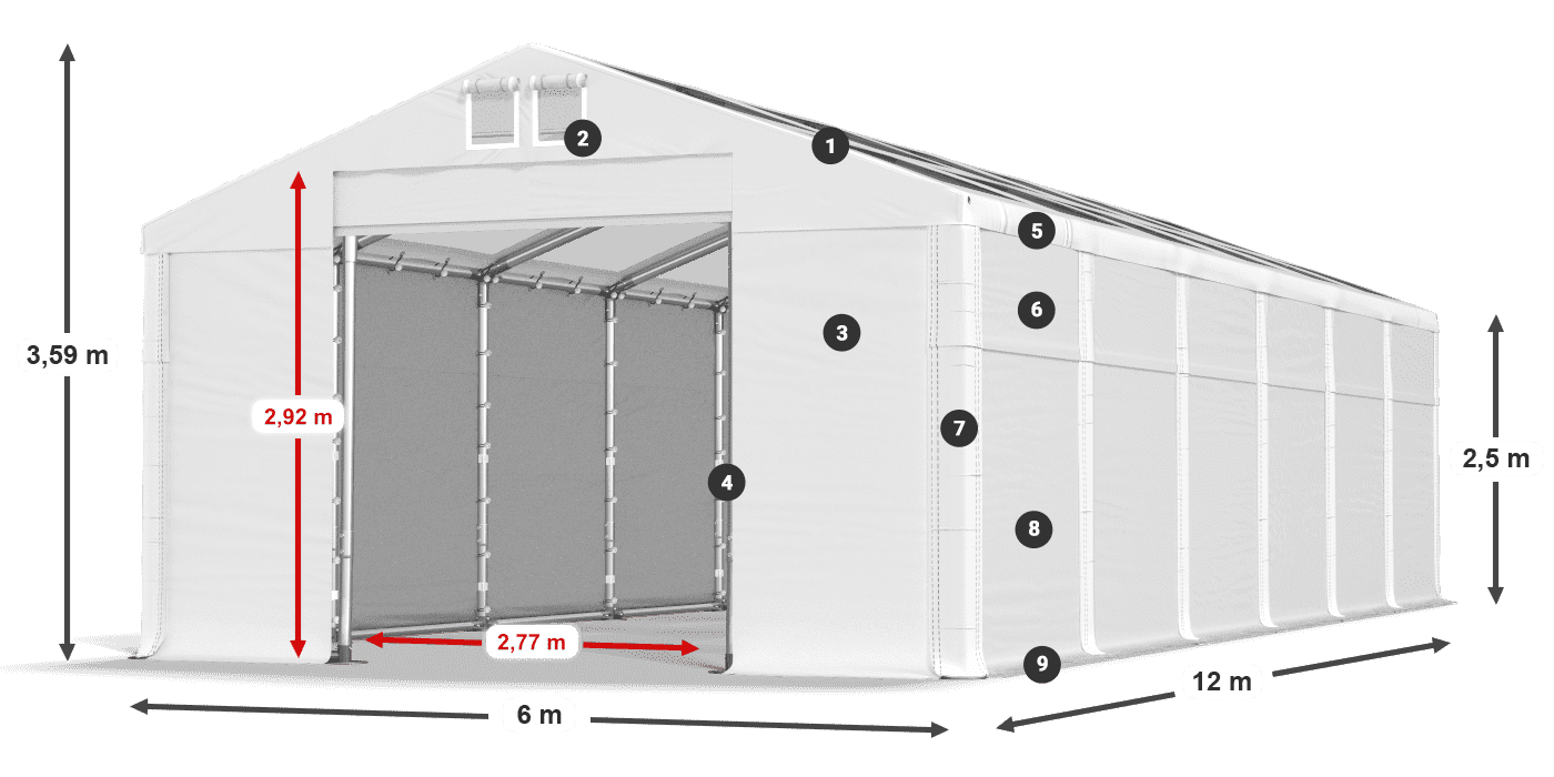 Streha: MS T 580 PVC Stene: FR 620 PVC 2,5 m legenda