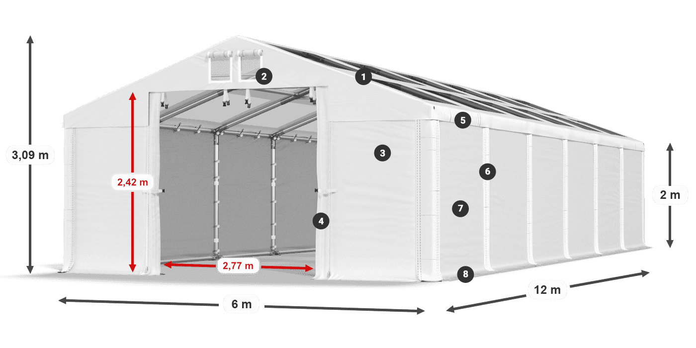 Streha: MS T 580 PVC Stene: FR 620 PVC 2 m legenda