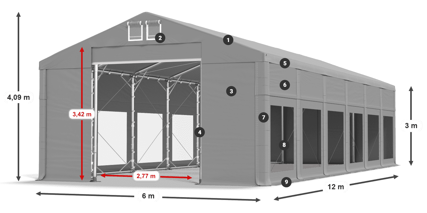 Streha: MS 580 PVC Stene: MS 580 PVC 3 m legenda