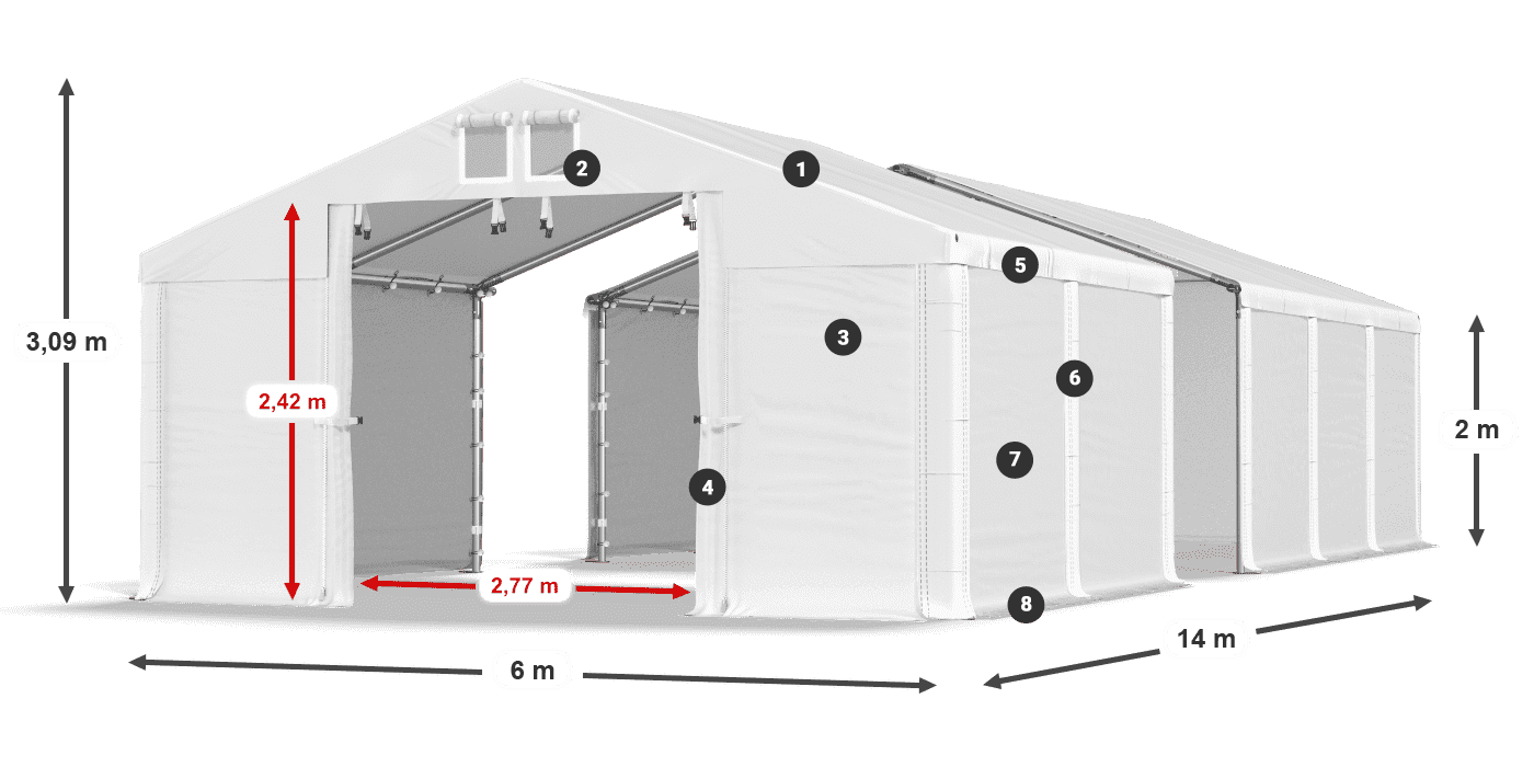 Streha: MS 580 PVC Stene: FR M 620 PVC 2 m legenda