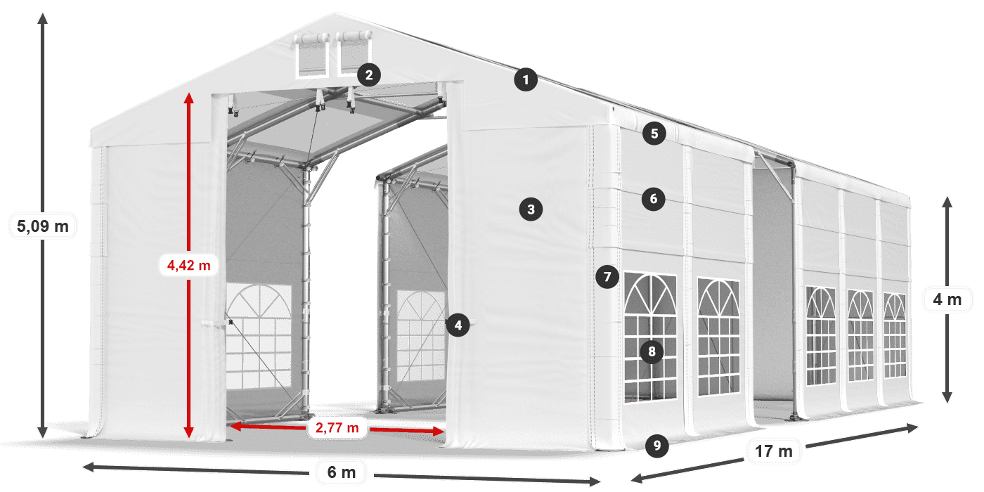 Streha: MS T 580 PVC Stene: FR 620 PVC 4 m legenda