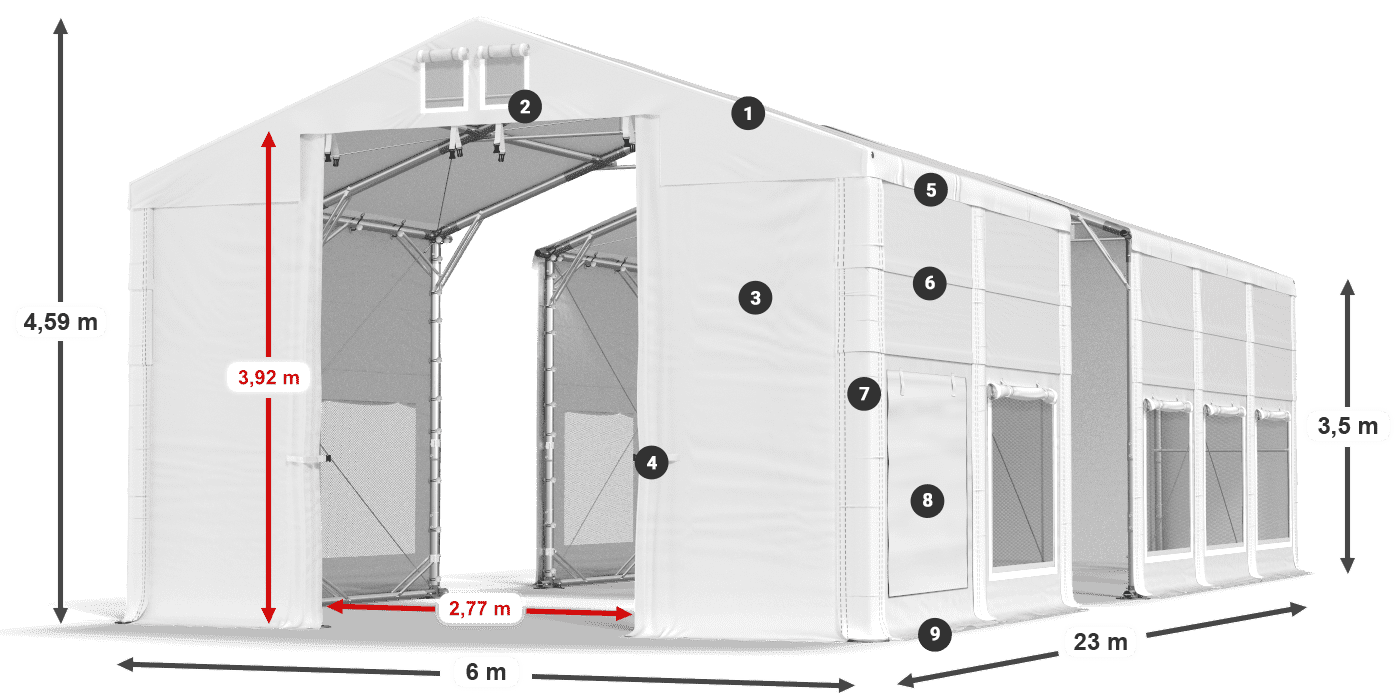 Streha: FR 620 PVC Stene: SD 500 PVC 3,5 m legenda