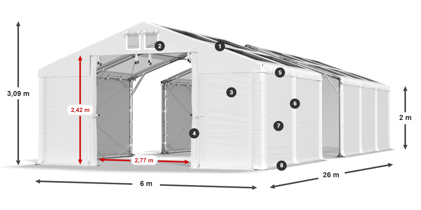 Streha: MS T 580 PVC Stene: FR 620 PVC 2 m legenda