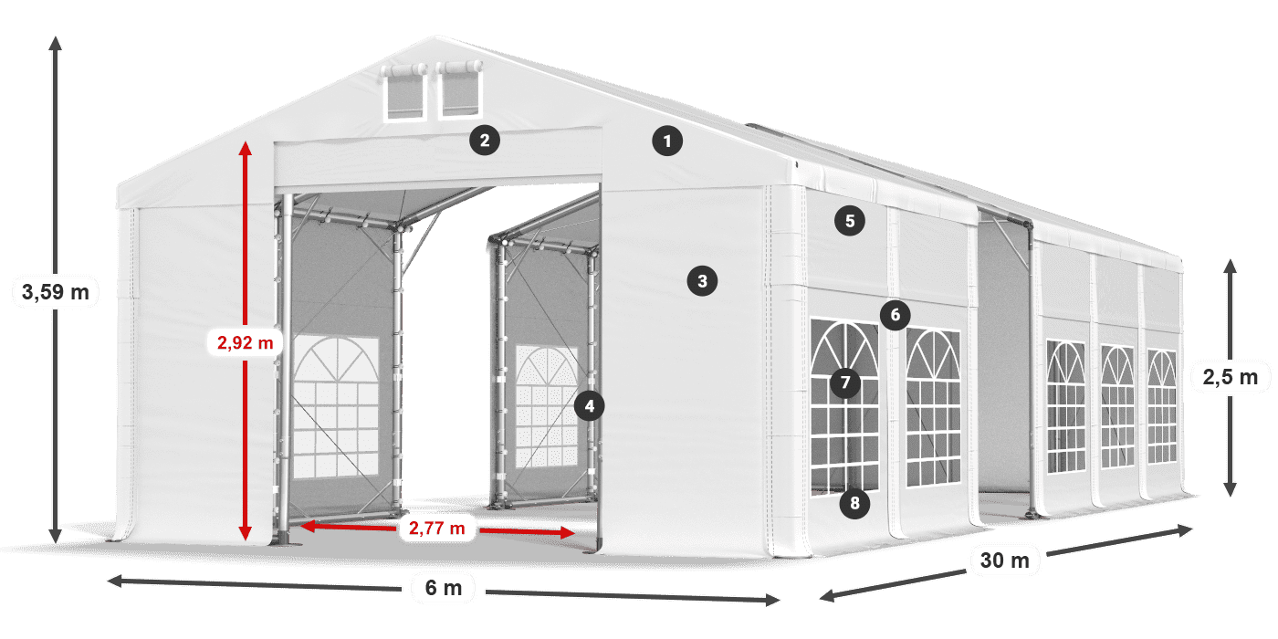 Streha: MS 580 PVC Stene: FR 620 PVC 2,5 m legenda