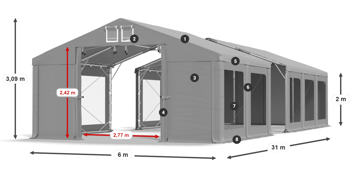 Streha: FR 620 PVC Stene: MS 580 PVC 2 m legenda
