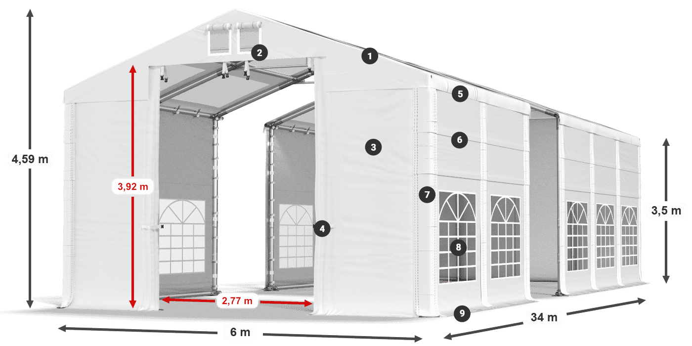 Streha: MS T 580 PVC Stene: FR 620 PVC 2,5 m legenda