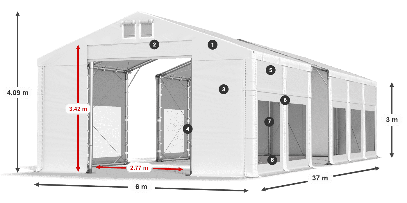 Streha: MS 580 PVC Stene: MS 580 PVC 3 m legenda
