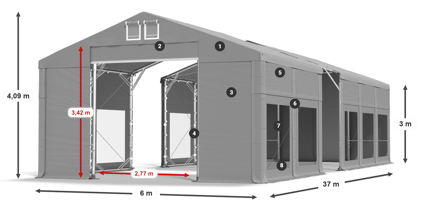 Streha: MS 580 PVC Stene: MS 580 PVC 3 m legenda