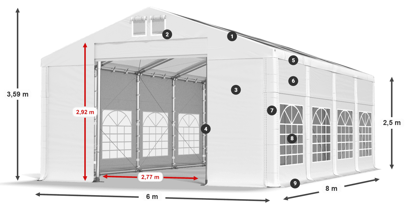 Streha: MS T 580 PVC Stene: FR 620 PVC 2,5 m legenda