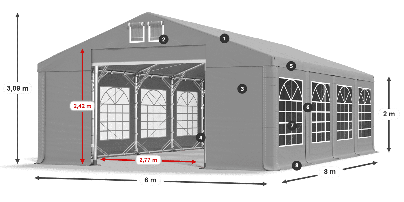 Streha: FR 620 PVC Stene: SD 500 PVC 2 m legenda