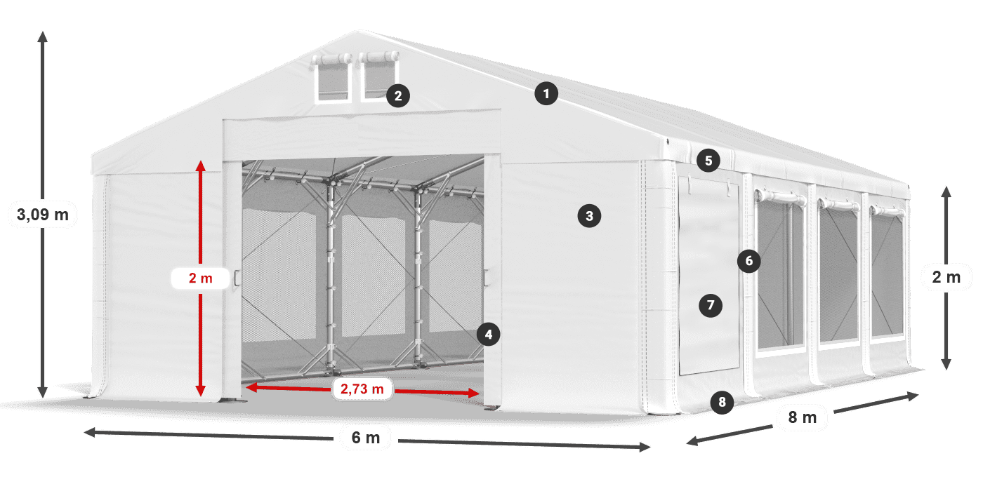 Streha: FR 620 PVC Stene: SD 500 PVC 2 m legenda