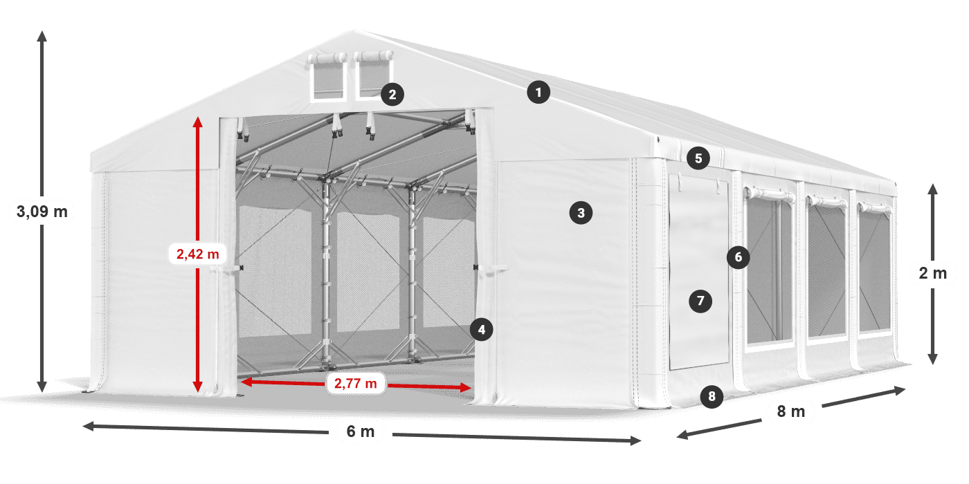 Streha: FR 620 PVC Stene: SD 500 PVC 2 m legenda