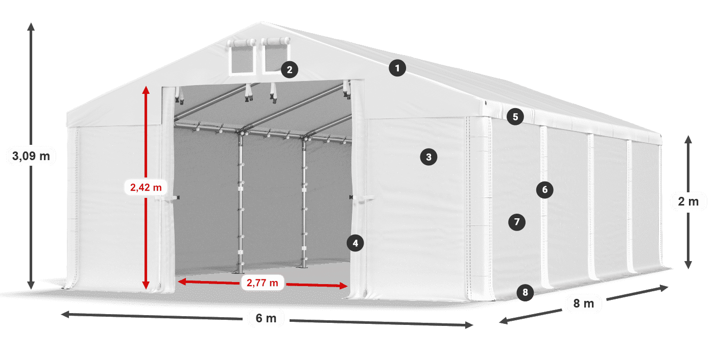 Streha: FR 620 PVC Stene: SD 500 PVC 2 m legenda