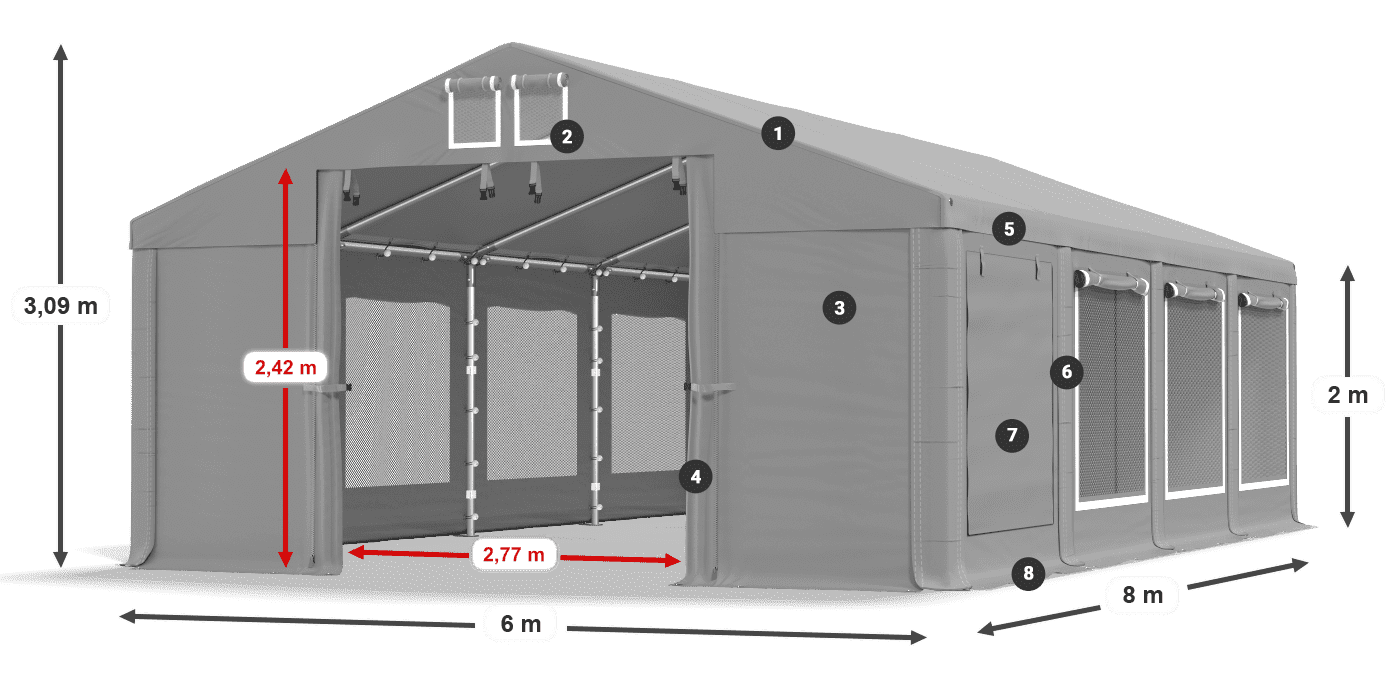 Streha: FR 620 PVC Stene: SD 500 PVC 2 m legenda
