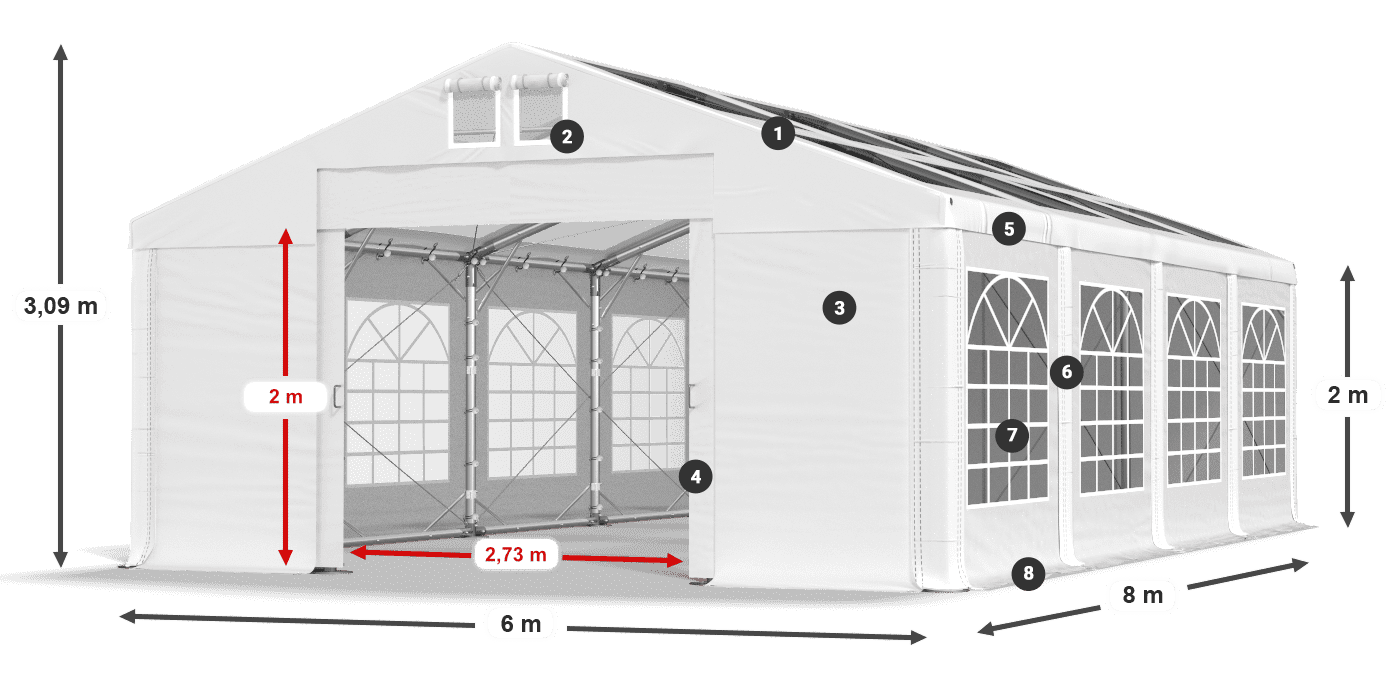 Streha: MS T 580 PVC Stene: FR 620 PVC 2 m legenda