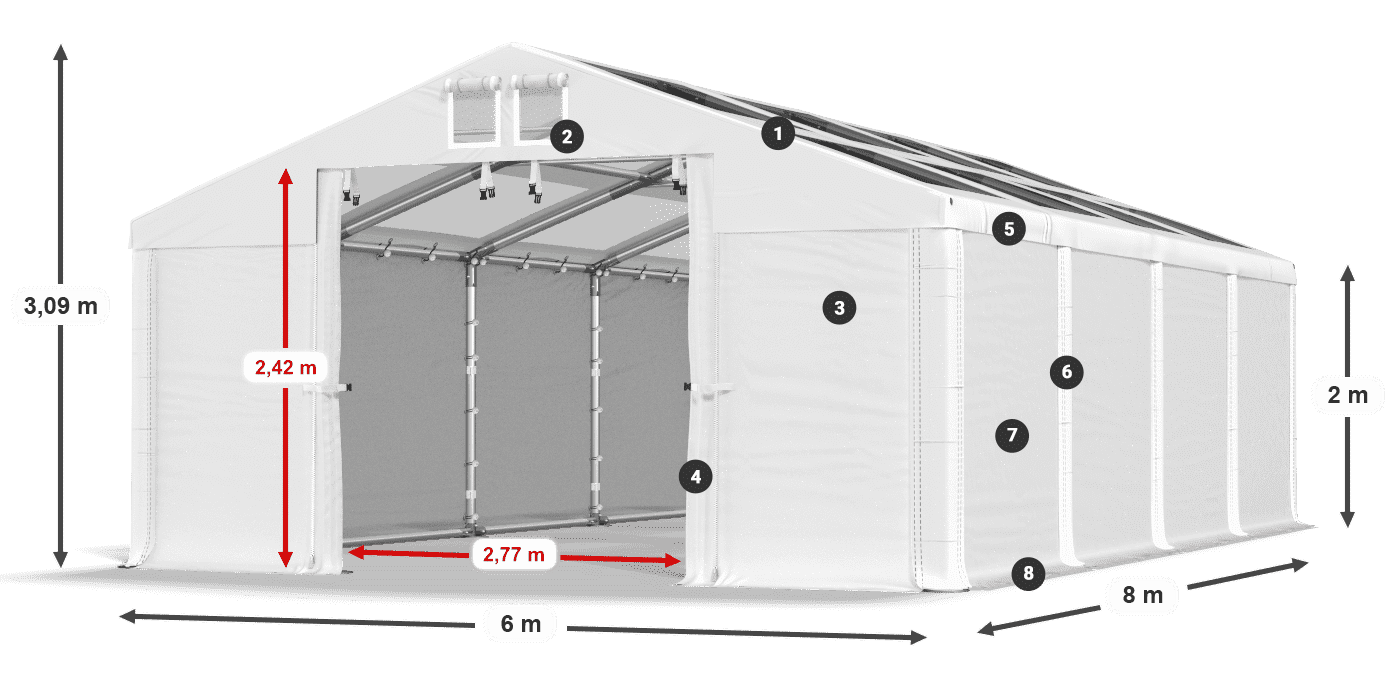 Streha: MS T 580 PVC Stene: FR 620 PVC 2 m legenda