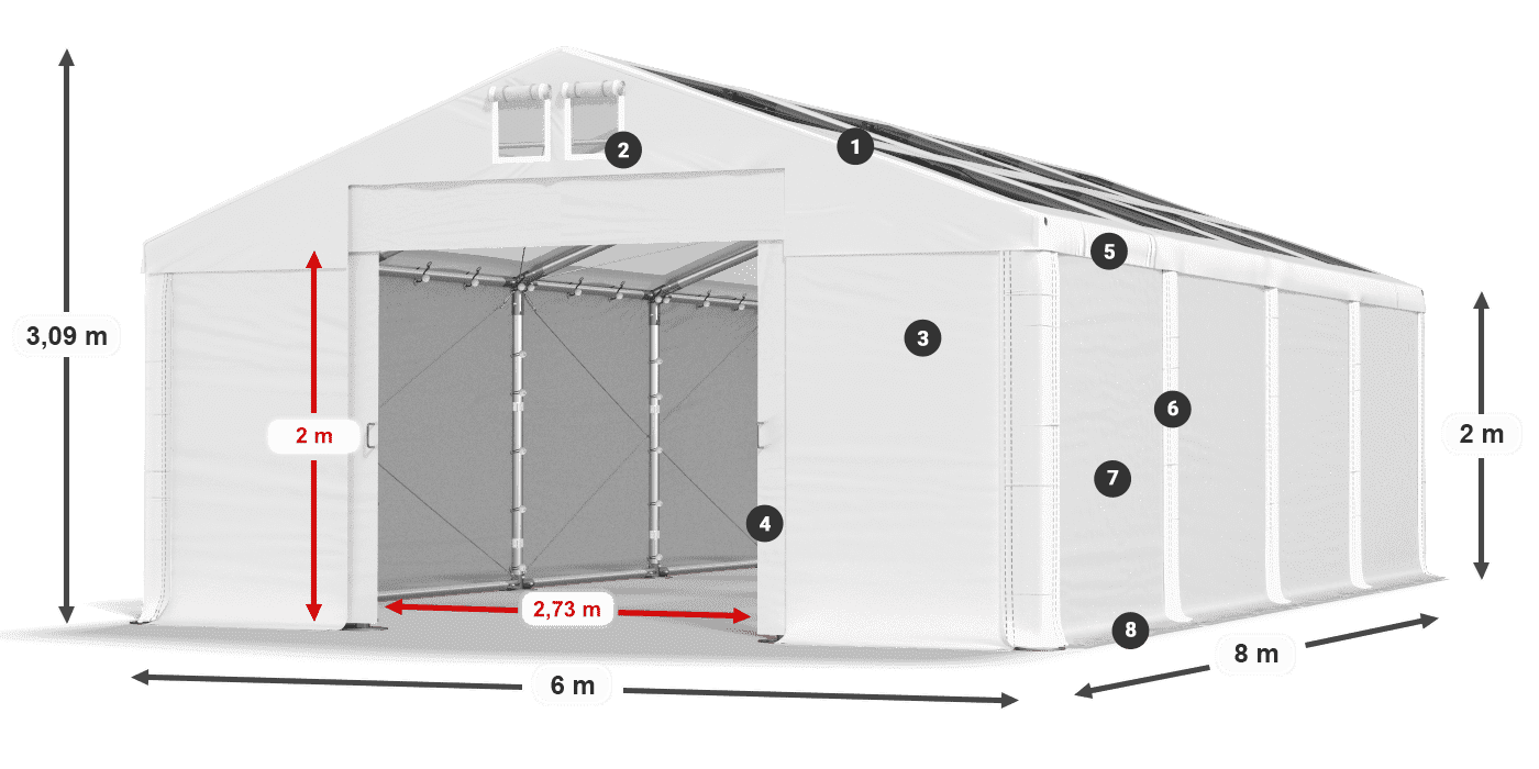 Streha: MS T 580 PVC Stene: FR 620 PVC 2 m legenda