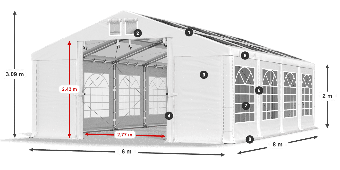 Streha: MS T 580 PVC Stene: FR 620 PVC 2 m legenda