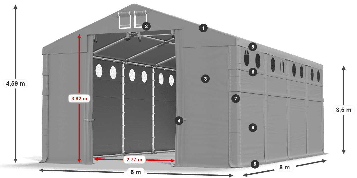 Streha: MS 580 PVC Stene: FR O 620 PVC 3,5 m legenda