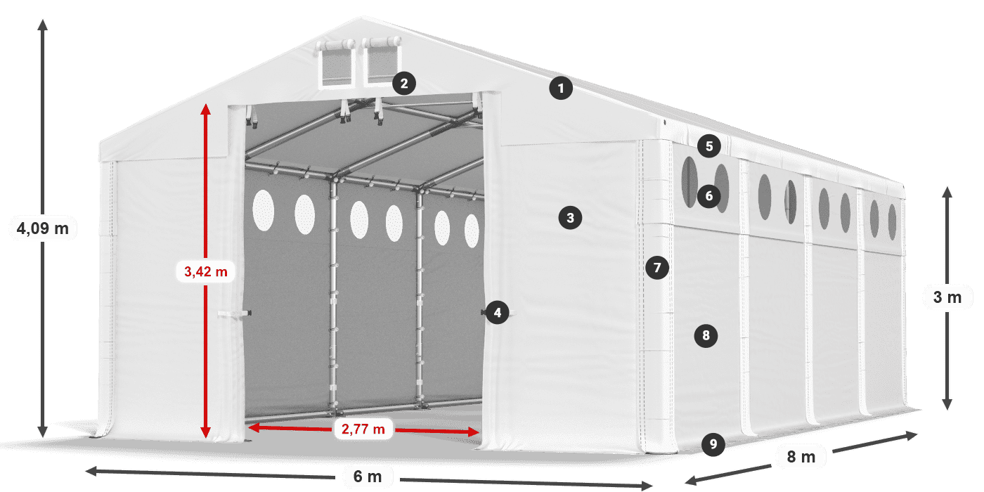 Streha: FR 620 PVC Stene: MS O 580 PVC 3 m legenda