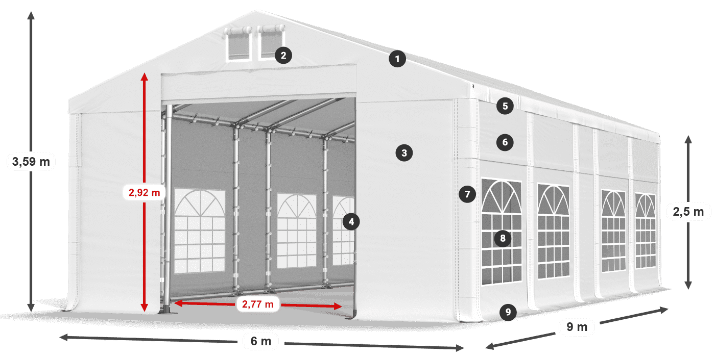 Streha: MS 580 PVC Stene: FR 620 PVC 2,5 m legenda