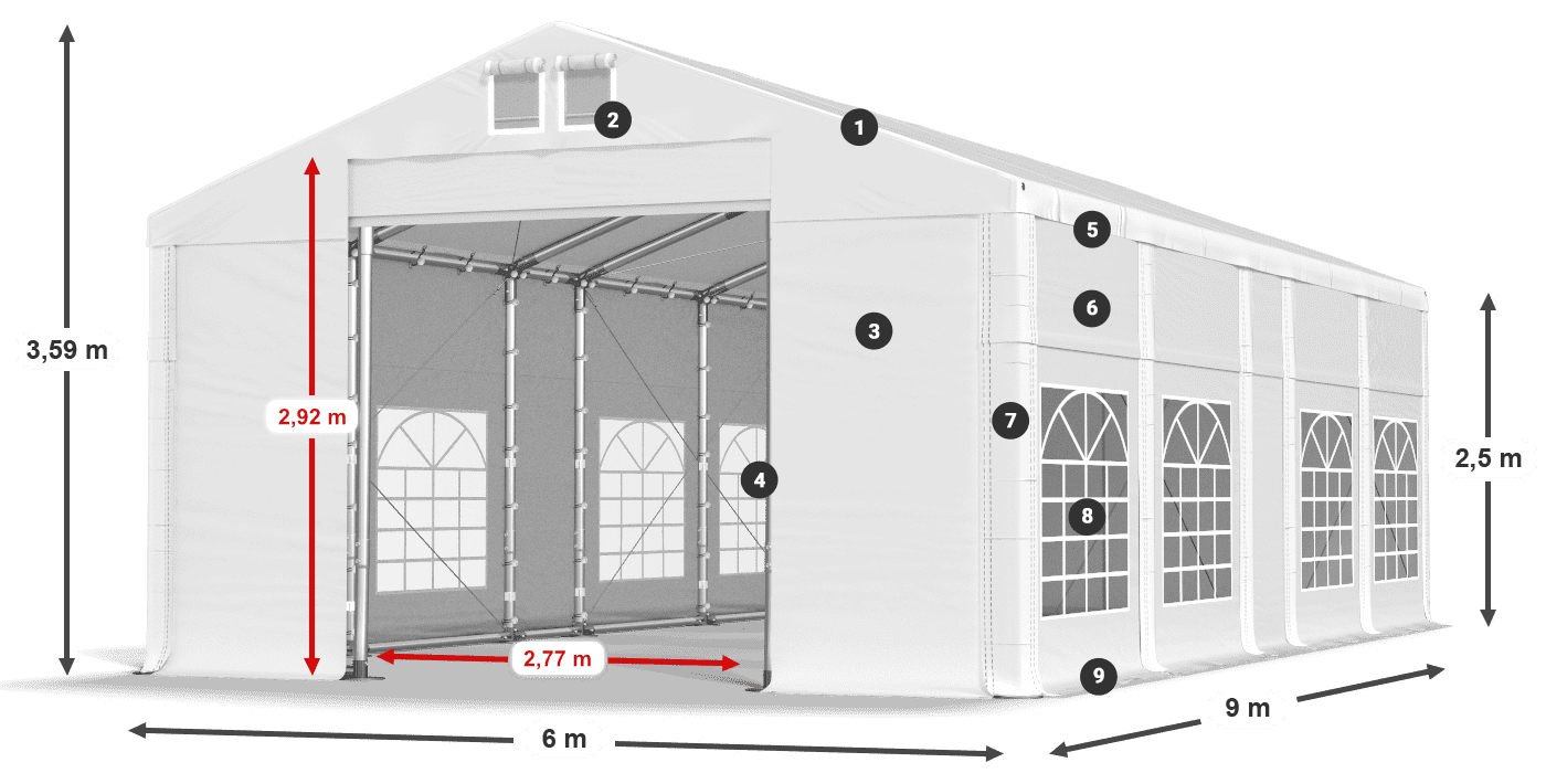 Streha: MS 580 PVC Stene: FR 620 PVC 2,5 m legenda