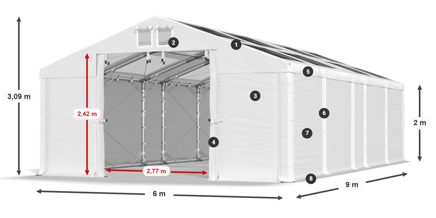 Streha: MS T 580 PVC Stene: FR 620 PVC 2 m legenda