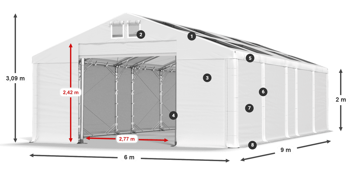 Streha: MS T 580 PVC Stene: FR 620 PVC 2 m legenda