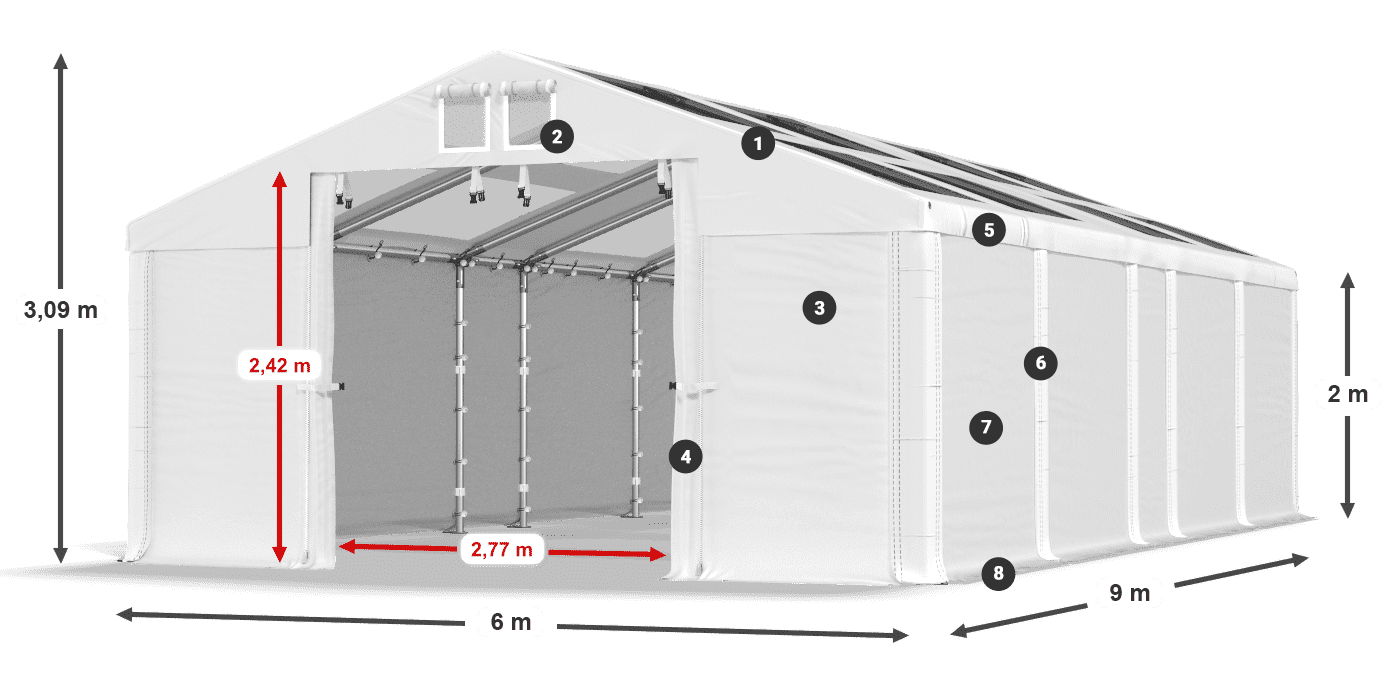 Streha: MS T 580 PVC Stene: FR 620 PVC 2 m legenda