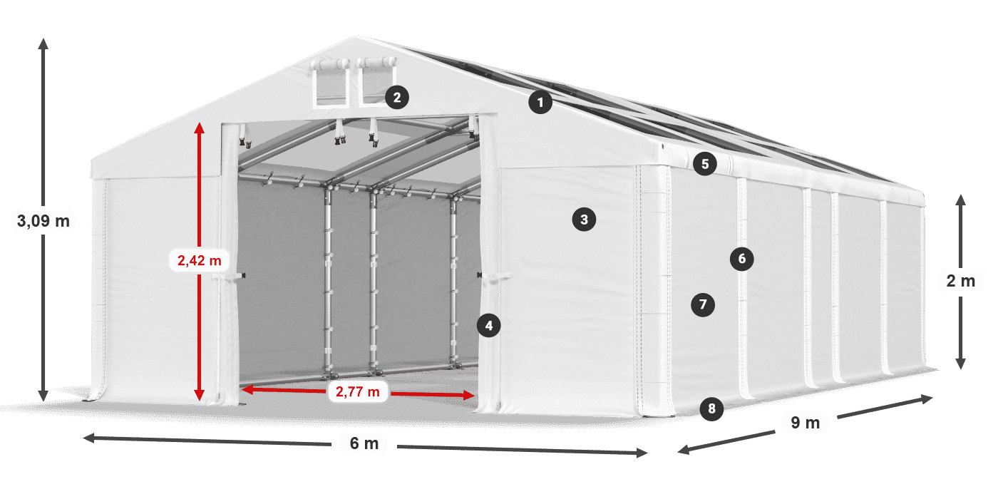 Streha: MS T 580 PVC Stene: FR 620 PVC 2 m legenda