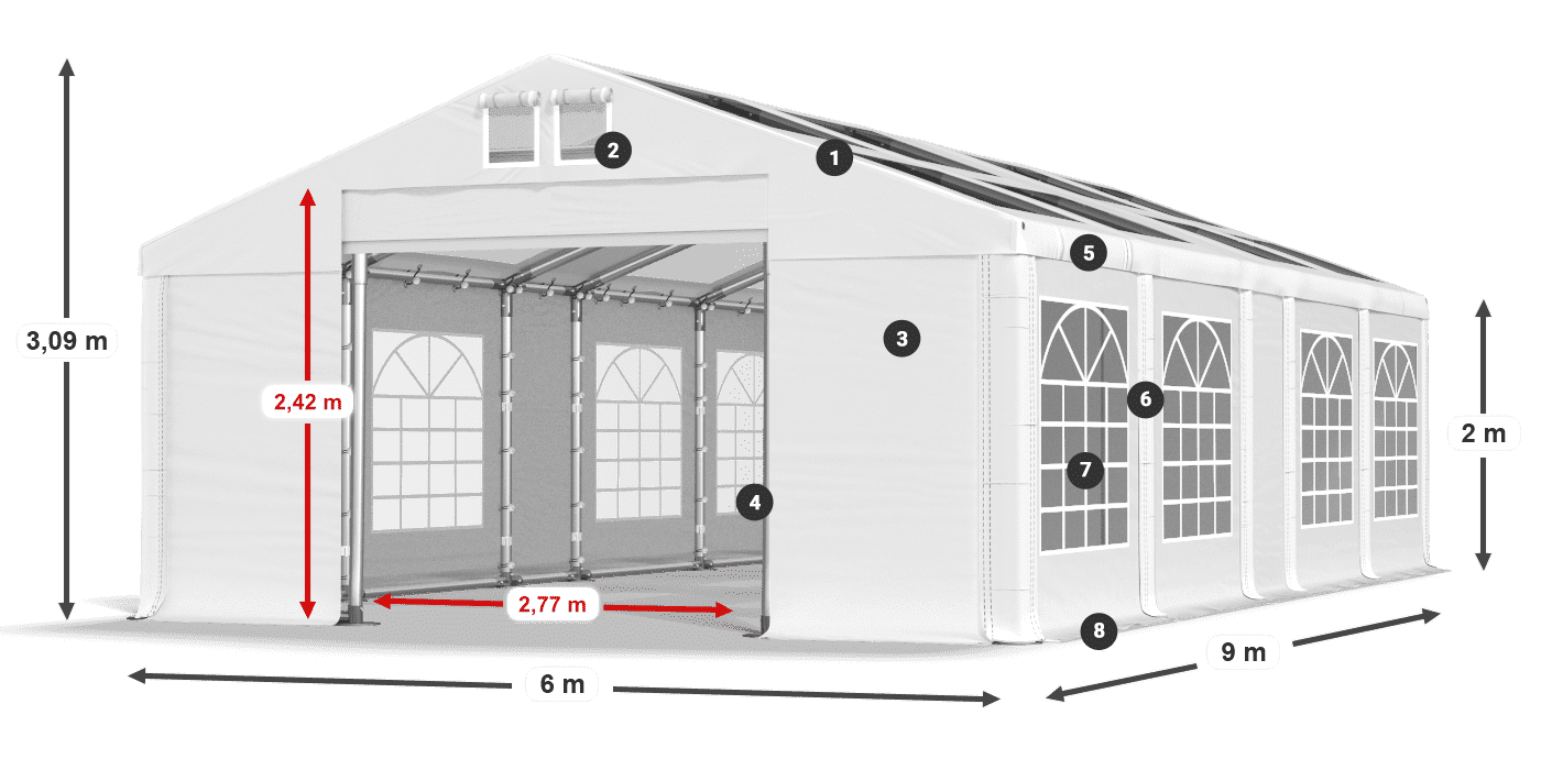 Streha: MS T 580 PVC Stene: FR 620 PVC 2 m legenda