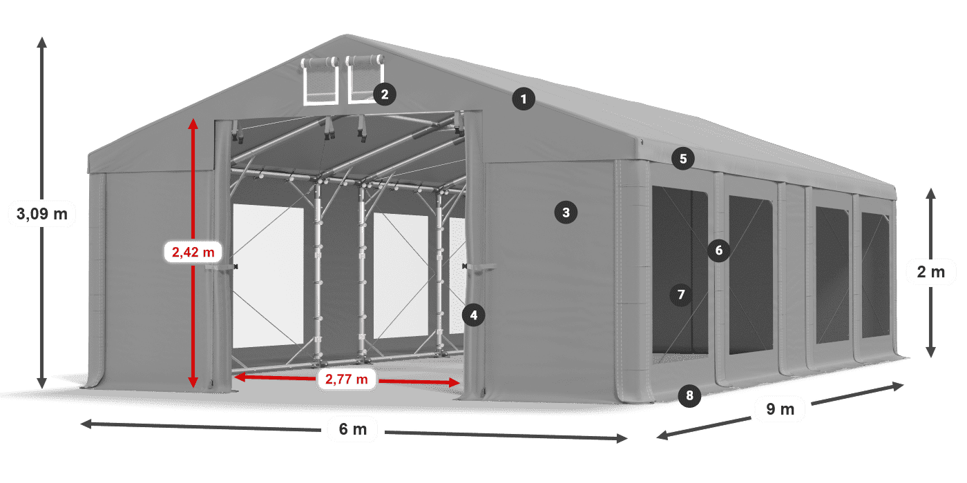 Streha: MS 580 PVC Stene: MS 580 PVC 2 m legenda