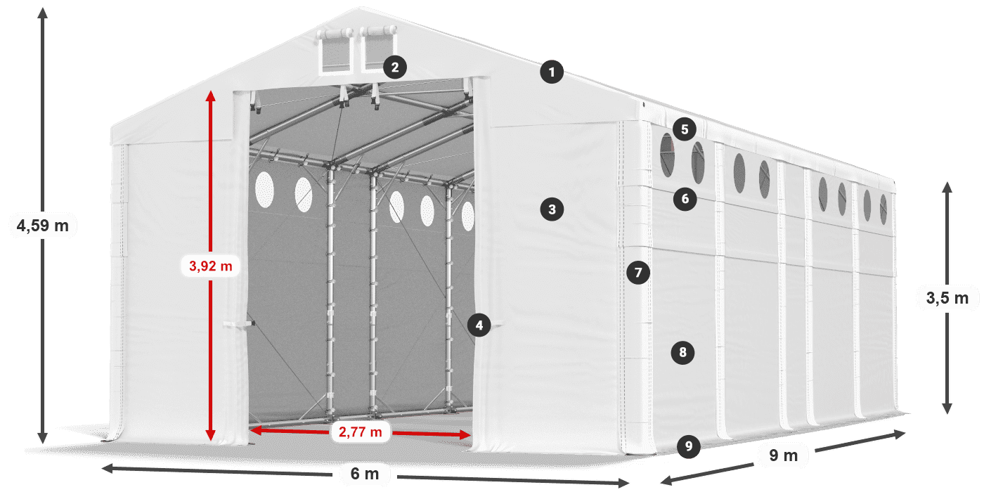 Streha: FR 620 PVC Stene: MS O 580 PVC 3,5 m legenda