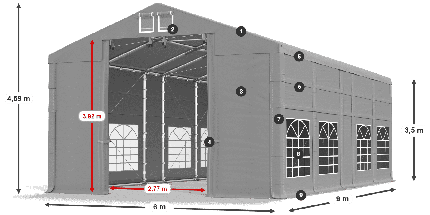 Streha: FR 620 PVC Stene: SD 500 PVC 3,5 m legenda