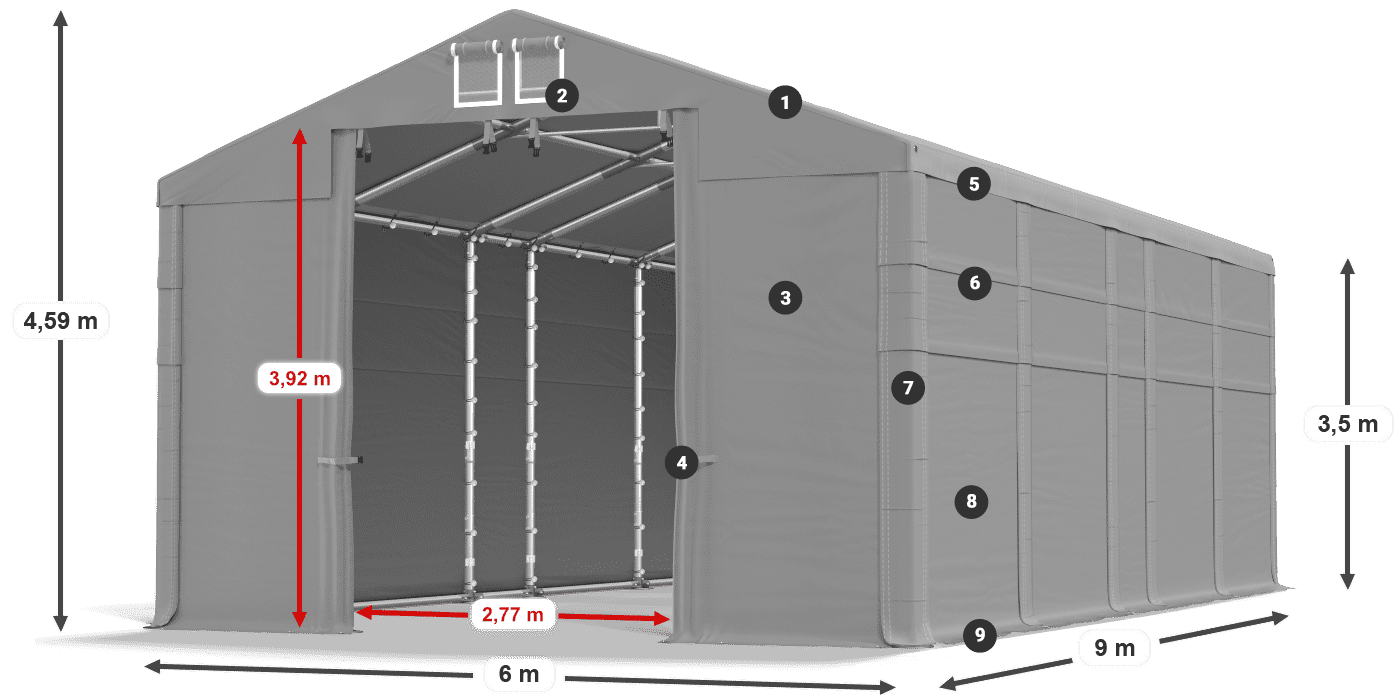 Streha: MS 580 PVC Stene: FR 620 PVC 2,5 m legenda