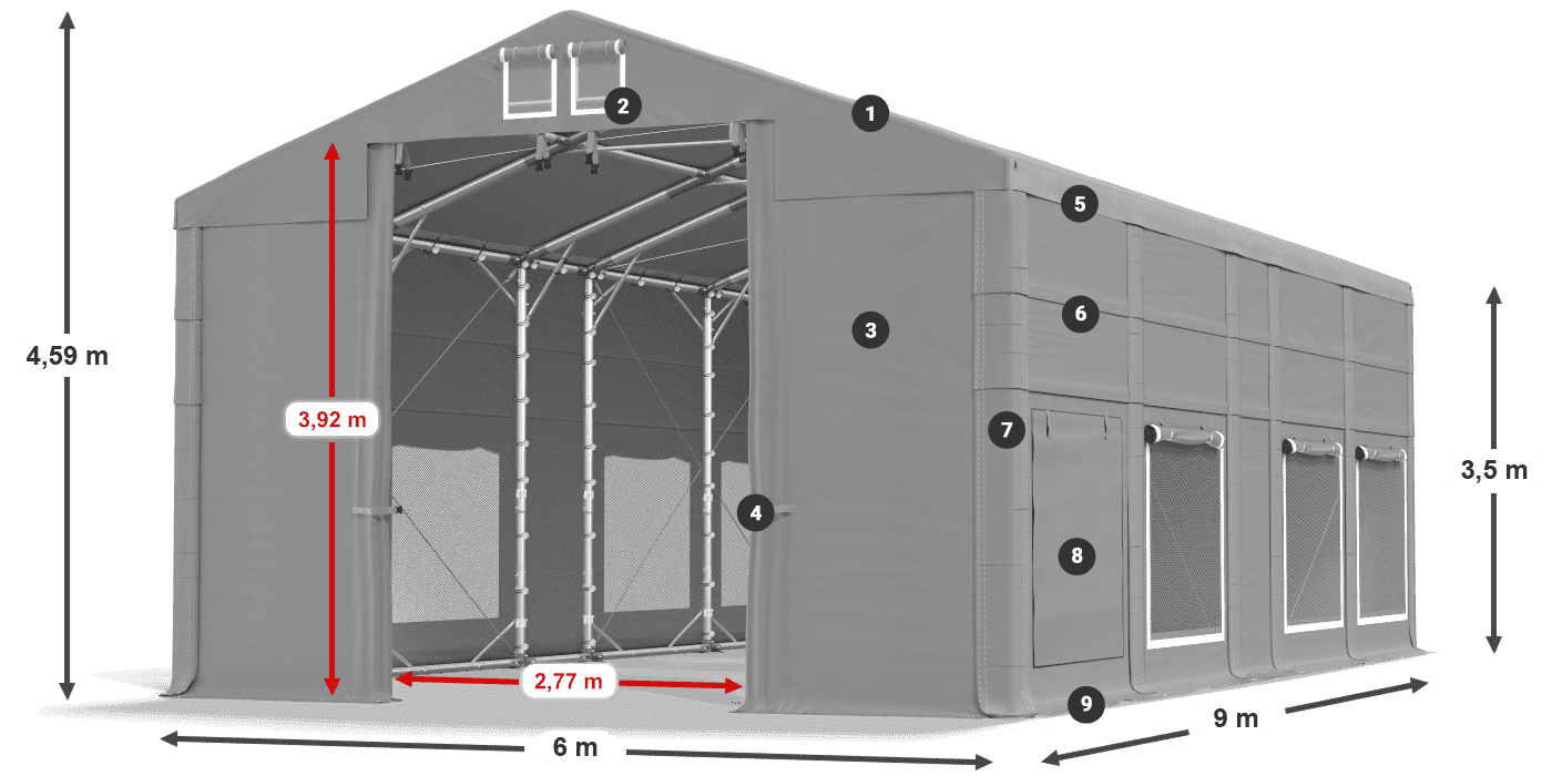 Streha: MS 580 PVC Stene: SD M 500 PVC 3,5 m legenda