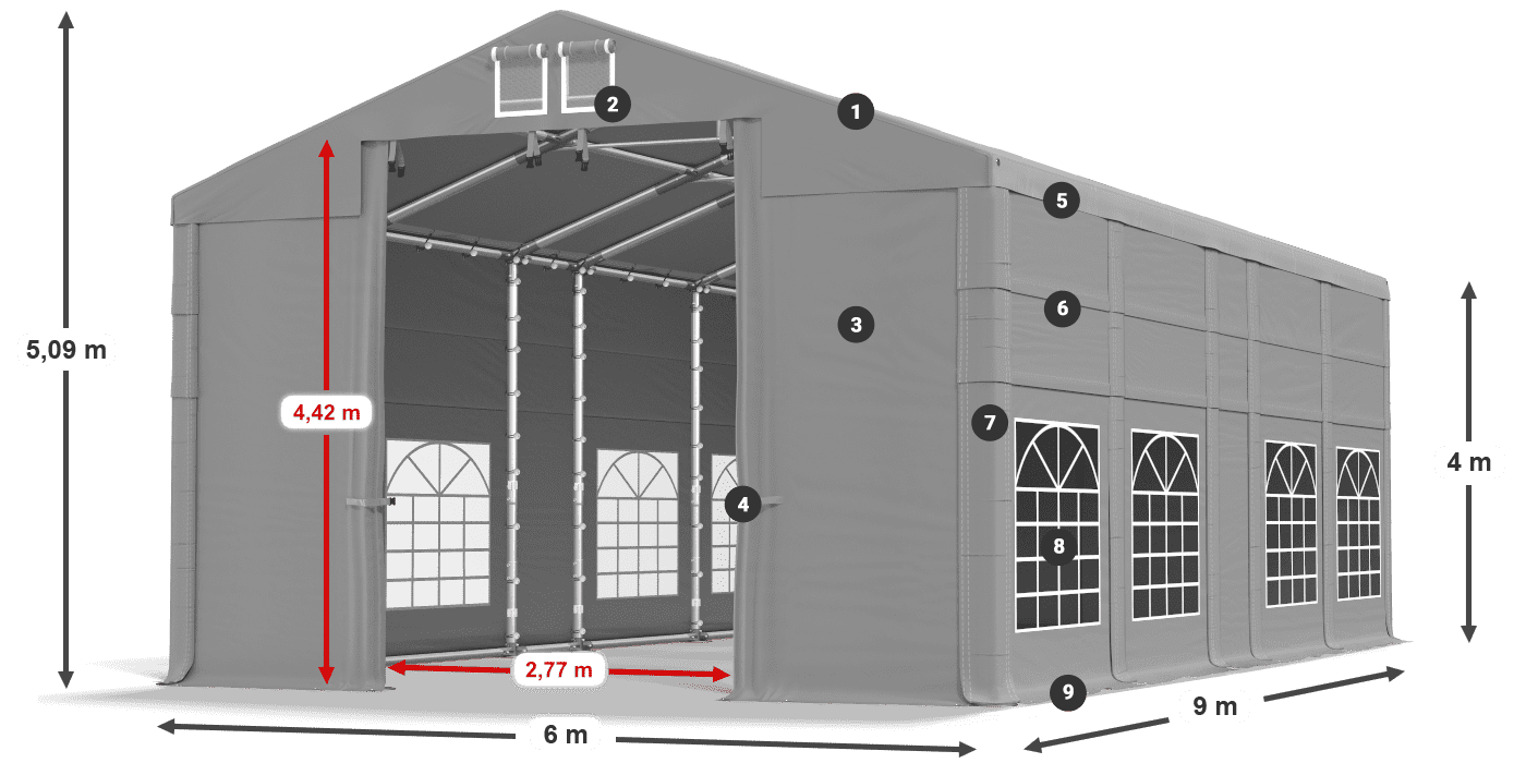 Streha: FR 620 PVC Stene: SD 500 PVC 4 m legenda