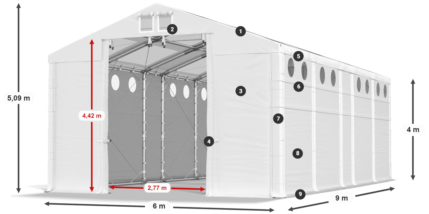 Streha: MS T 580 PVC Stene: FR O 620 PVC 4 m legenda