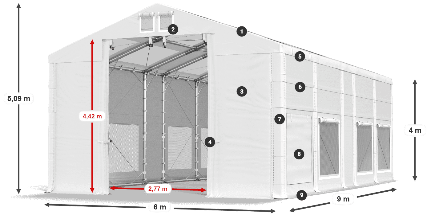 Streha: MS T 580 PVC Stene: SD M 500 PVC 4 m legenda