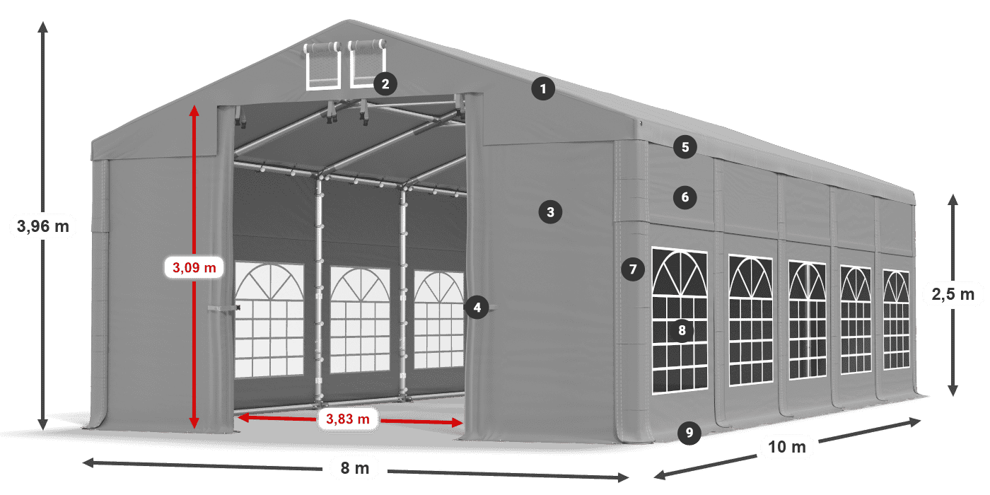 Streha: FR 620 PVC Stene: SD 500 PVC 2,5 m legenda