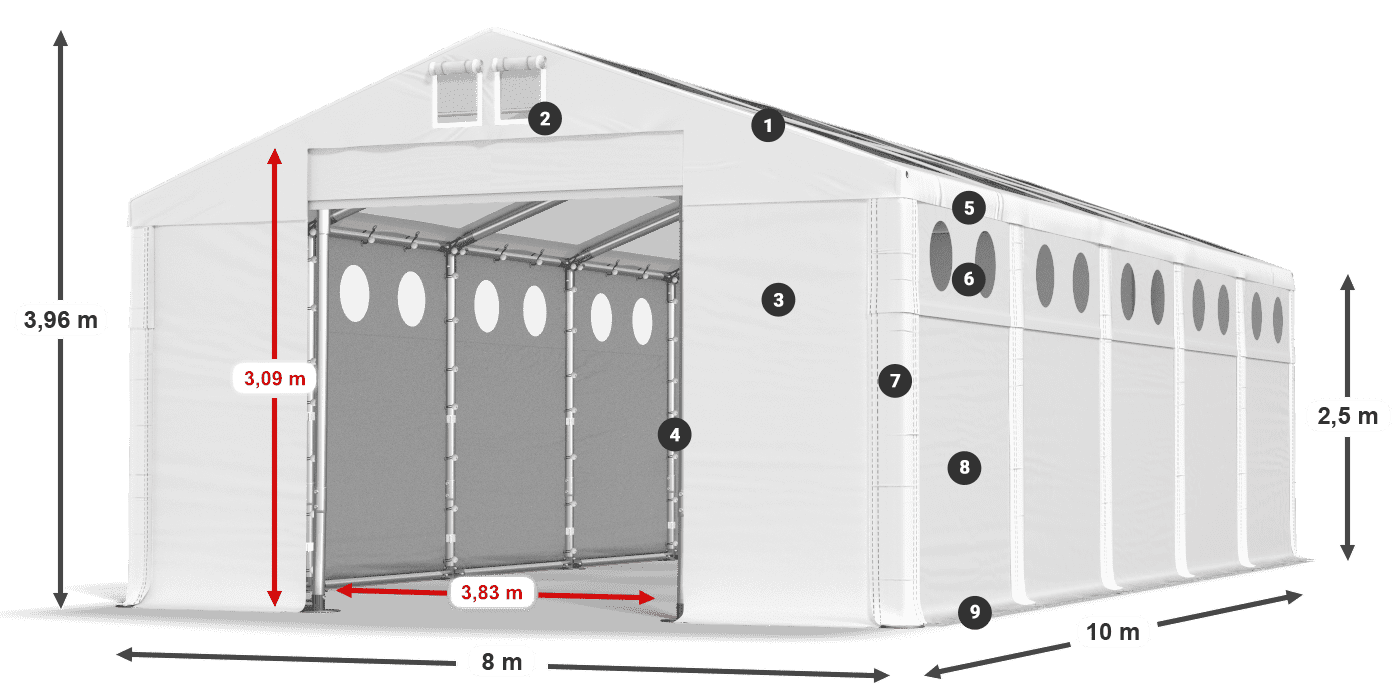 Streha: MS T 580 PVC Stene: FR O 620 PVC 2,5 m legenda