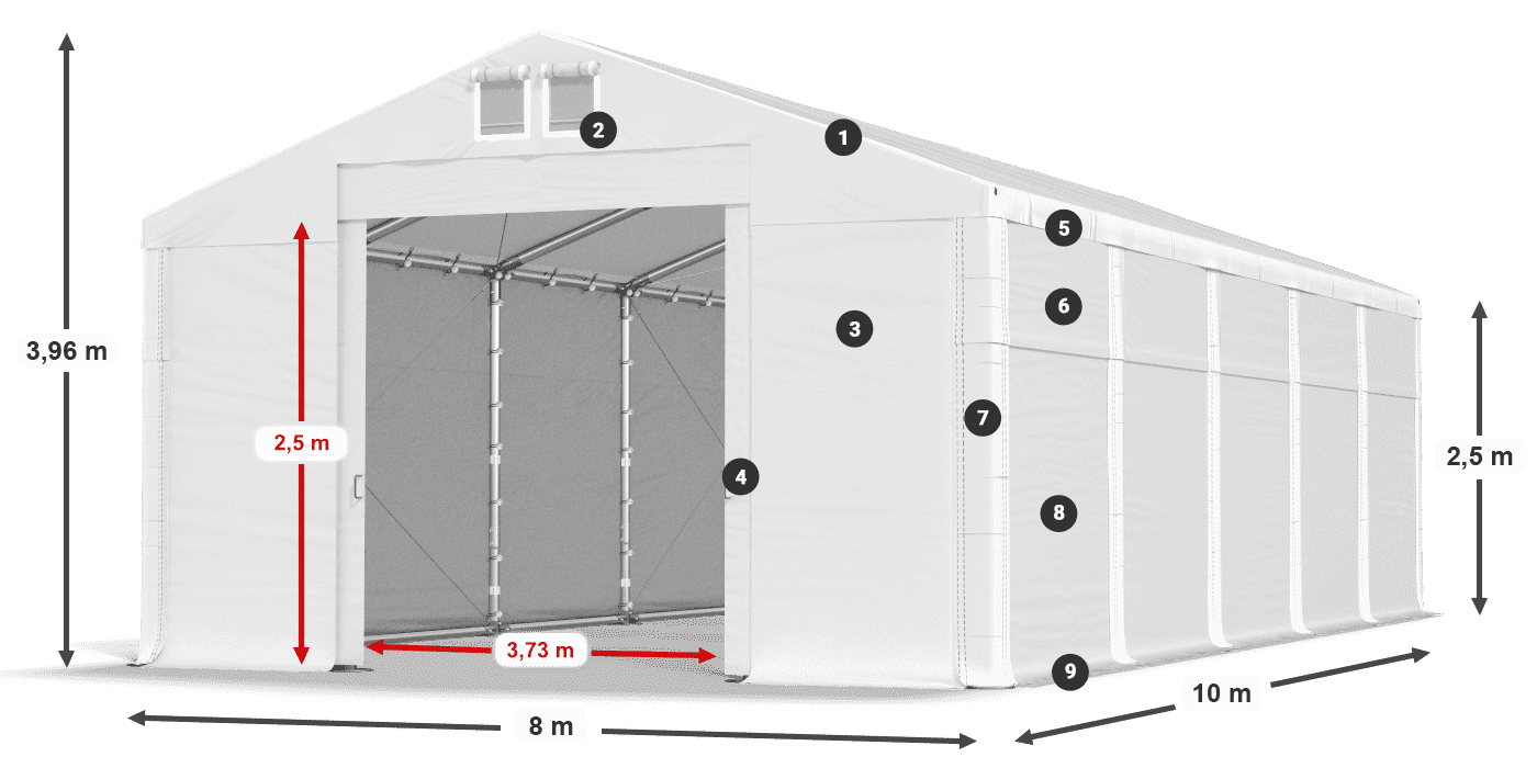 Streha: MS 580 PVC Stene: FR 620 PVC 2,5 m legenda