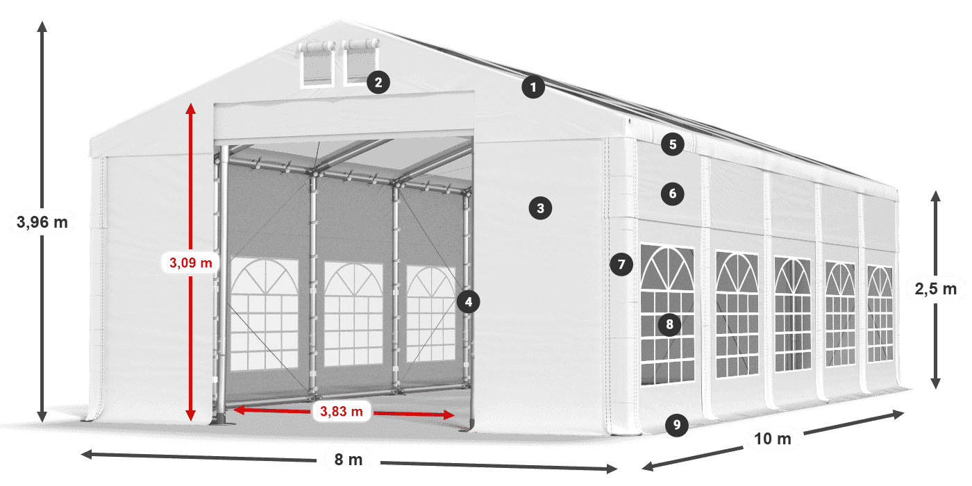 Streha: MS T 580 PVC Stene: FR 620 PVC 2,5 m legenda