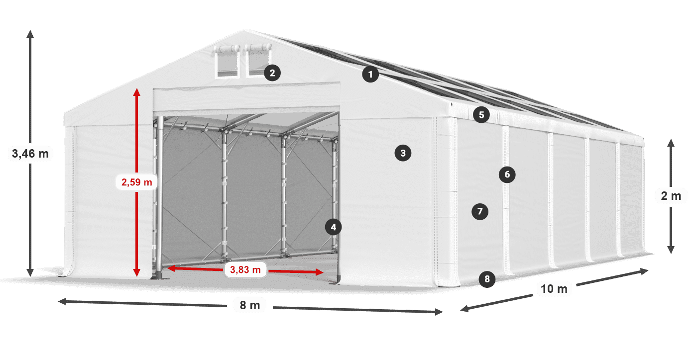 Streha: MS T 580 PVC Stene: FR 620 PVC 2 m legenda