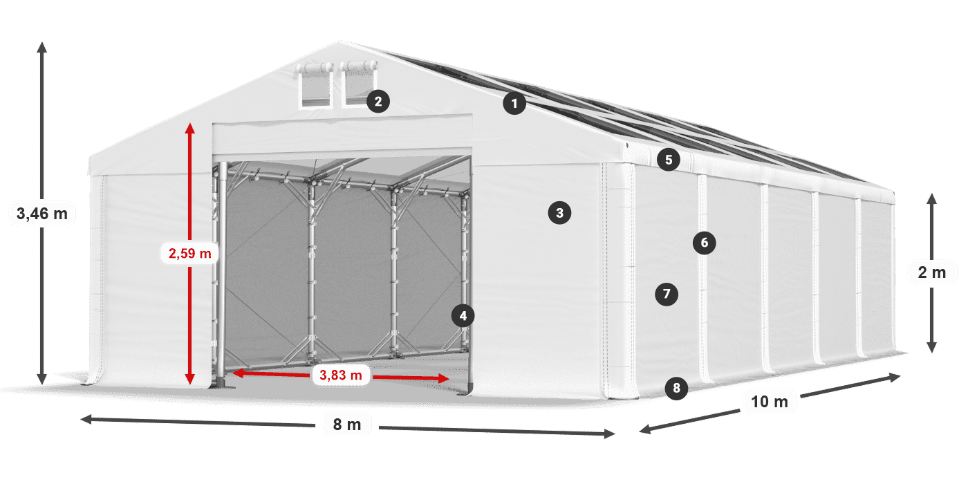 Streha: MS T 580 PVC Stene: FR 620 PVC 2 m legenda